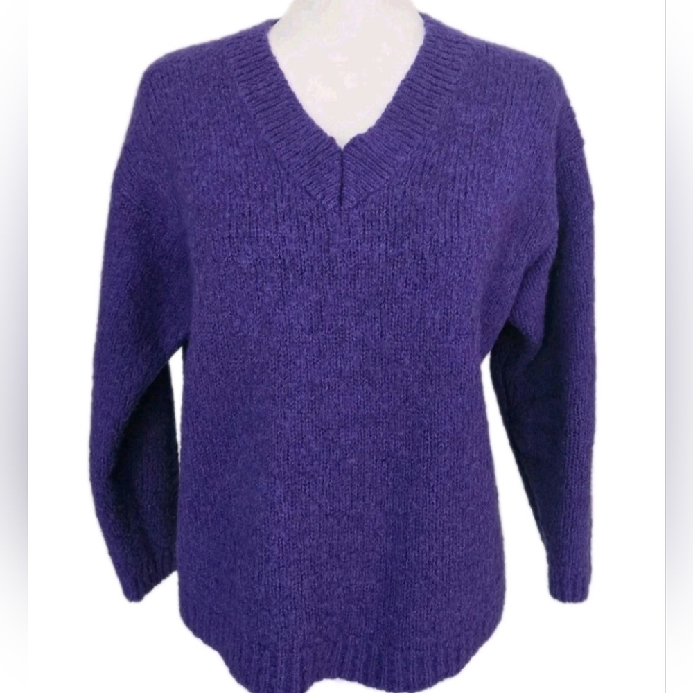Deep Purple Wool Blend Chunky Knit VNeck Sweater Vintage Mervyns Partners Sz M